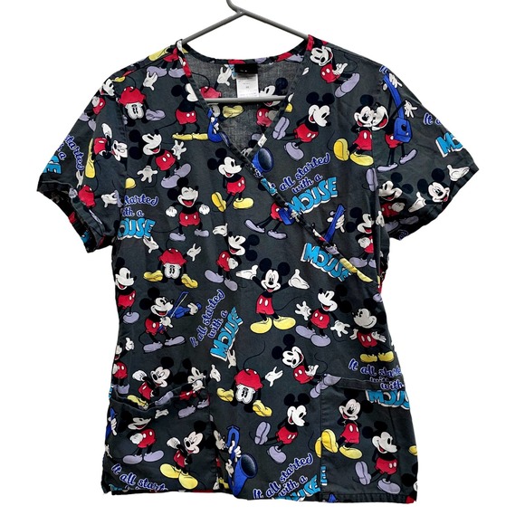 Disney Nurse Vet Scrub Top Mickey 'It All Started With A Mouse' MEDIUM - Picture 1 of 3